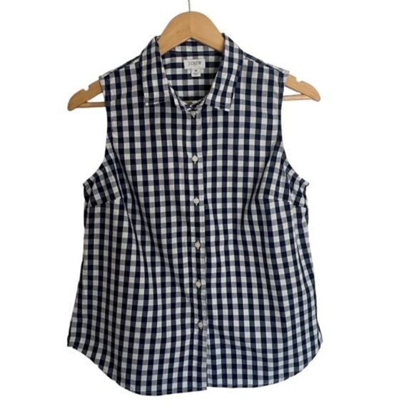 J. Crew Navy & White Gingham Sleeveless Button Down Top Medium - Picture 1 of 3